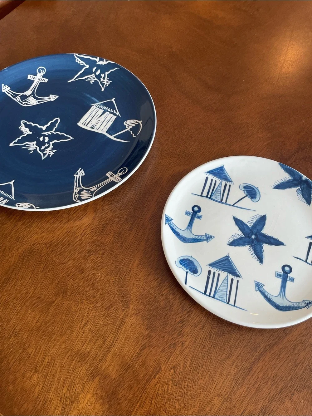 STARBUCKS HANDPAINTED NAUTICAL THEME Plates Set Beach Boat Ocean
